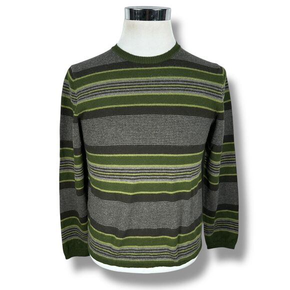 Etro Milano Sweater Women’s 2XL XXL Green Gray Striped Crew Neck 100% Wool - Picture 1 of 10